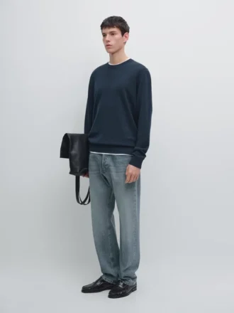 Pull en tricot de coton et laine à col rond
