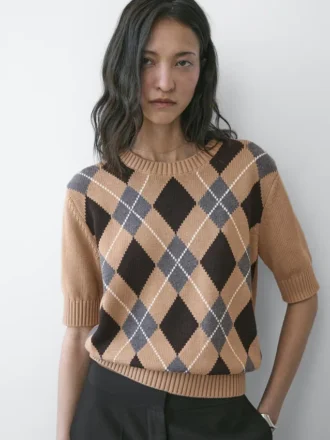 Pull en tricot de coton à motif argyle