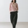 Pull Henley en coton tricoté à rayures Pull Henley en coton tricoté à rayures