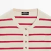 Pull Henley en coton tricoté à rayures Pull Henley en coton tricoté à rayures