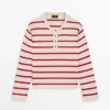 Pull Henley en coton tricoté à rayures Pull Henley en coton tricoté à rayures