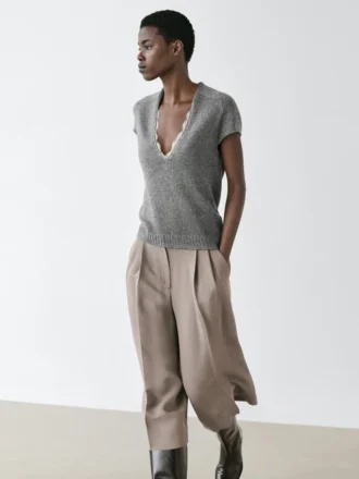 Pull à manches courtes en maille avec dentelle