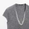 Pull à manches courtes en maille avec dentelle