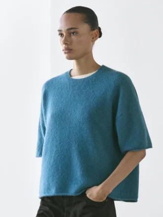 Pull à manches courtes en maille mélangée d&rsquo;alpaga