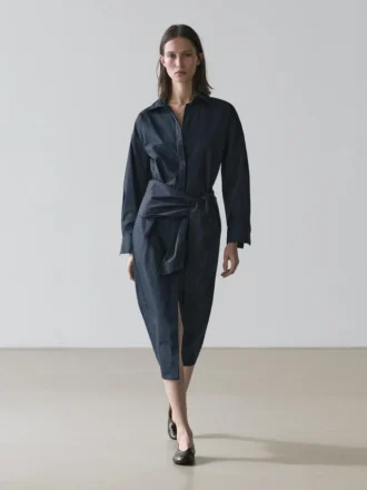 Robe chemise mi-longue avec détail d’écharpe