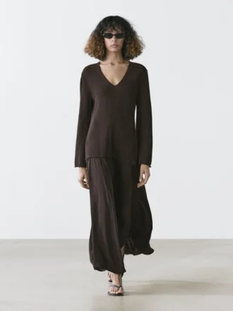 Robe en maille de coton mélangé contrastée