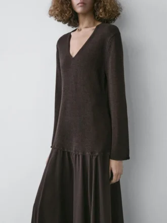 Robe en maille de coton mélangé contrastée