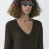 Robe en maille de coton mélangé contrastée Robe en maille de coton mélangé contrastée