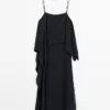 Robe mi-longue avec volants asymétriques