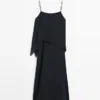 Robe mi-longue avec volants asymétriques