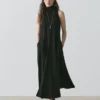 Robe mi-longue à col licou avec nœud