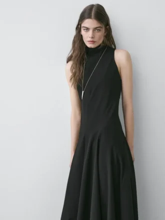 Robe mi-longue à col licou avec nœud
