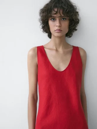 Robe mi-longue en lin à bretelles