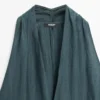 Robe mi-longue en mélange de lin avec encolure en V Robe mi-longue en mélange de lin avec encolure en V
