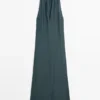 Robe mi-longue en mélange de lin avec encolure en V Robe mi-longue en mélange de lin avec encolure en V