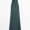 Robe mi-longue en mélange de lin avec encolure en V Robe mi-longue en mélange de lin avec encolure en V