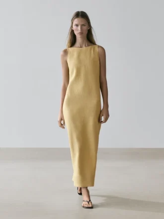 Robe midi en lin à dos nu