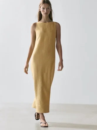 Robe midi en lin à dos nu