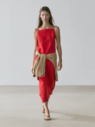 Robe midi en lin à encolure droite