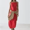 Robe midi en lin à encolure droite