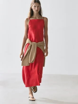 Robe midi en lin à encolure droite