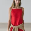 Robe midi en lin à encolure droite