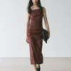 Robe midi en lin mélangé extensible à bretelles