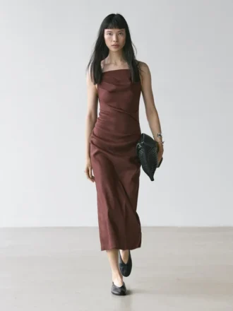 Robe midi en lin mélangé extensible à bretelles