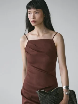Robe midi en lin mélangé extensible à bretelles