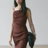 Robe midi en lin mélangé extensible à bretelles