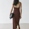 Robe midi en lin mélangé extensible à bretelles