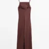 Robe midi en lin mélangé extensible à bretelles