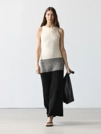 Robe midi en tricot contrasté 100 % coton