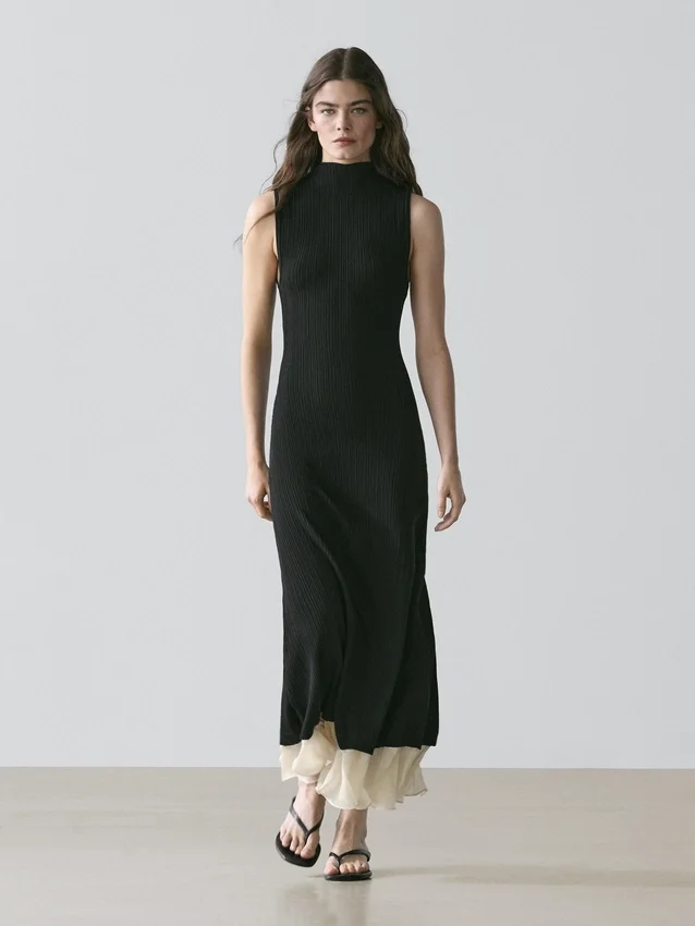 Robe midi plissée à volants Robe midi plissée à volants
