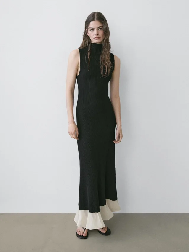 Robe midi plissée à volants Robe midi plissée à volants
