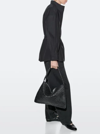 Sac à bandoulière en cuir tressé de taille moyenne