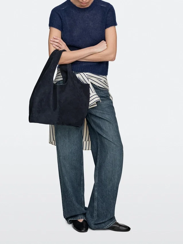 Sac cabas moyen en cuir refendu Sac cabas moyen en cuir refendu