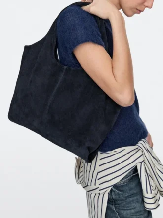 Sac cabas moyen en cuir refendu