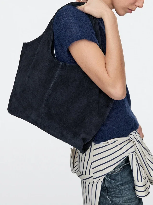 Sac cabas moyen en cuir refendu Sac cabas moyen en cuir refendu