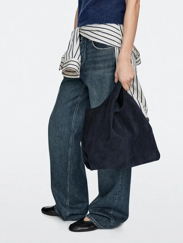 Sac cabas moyen en cuir refendu Sac cabas moyen en cuir refendu