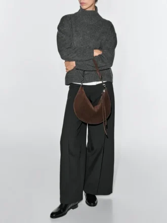 Sac demi-lune en cuir refendu