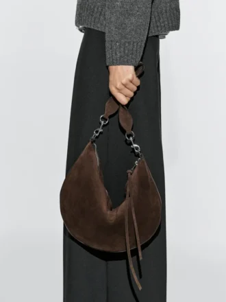 Sac demi-lune en cuir refendu