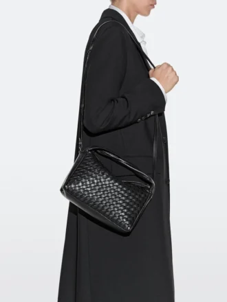 Sac en cuir nappa tissé de taille moyenne