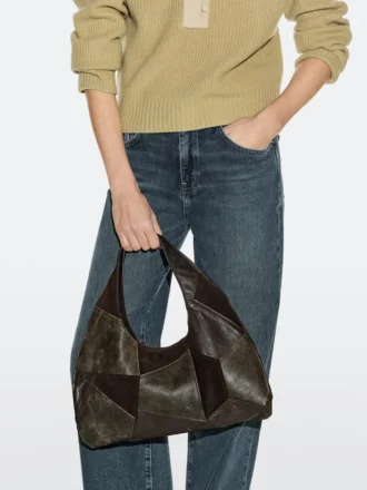 Sac en cuir suédé patchwork de taille moyenne