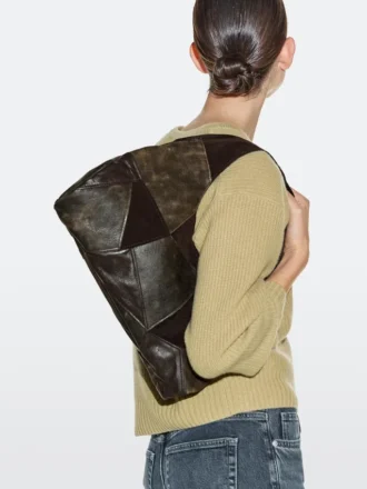 Sac en cuir suédé patchwork de taille moyenne