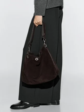 Sac en cuir suédé refendu avec œillets