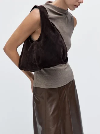Sac à main moyen en cuir refendu