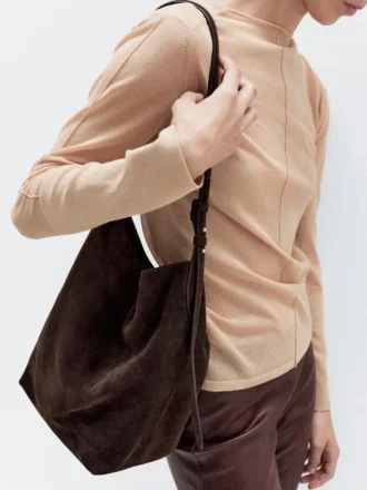 Sac seau en cuir suédé refendu