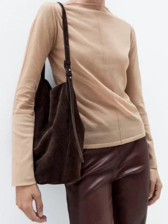 Sac seau en cuir suédé refendu