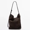 Sac seau en cuir suédé refendu